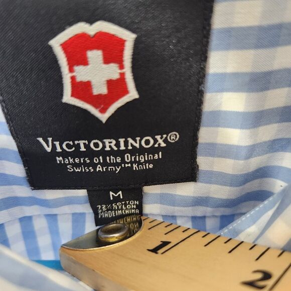 Victorinox Y2K Mens Long Sleeve Gingham Print Cotton Nylon Blend Button Down M - Picture 4 of 6